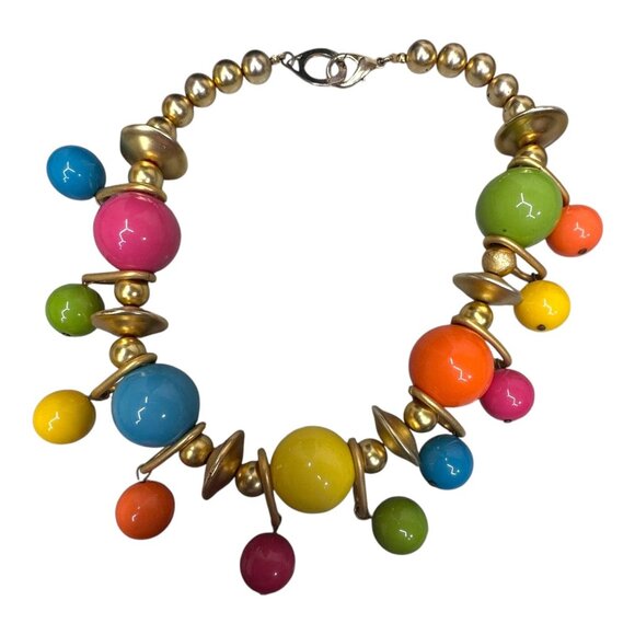 Vintage RARE Modernist Les Bernard Gold Tone Necklace Retro Vogue Runway Balls - Picture 1 of 8
